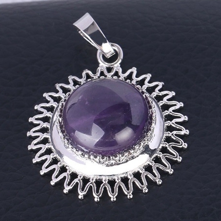 Natural Round Gemstone Sunflower & Chrysanthemum Stone Pendant