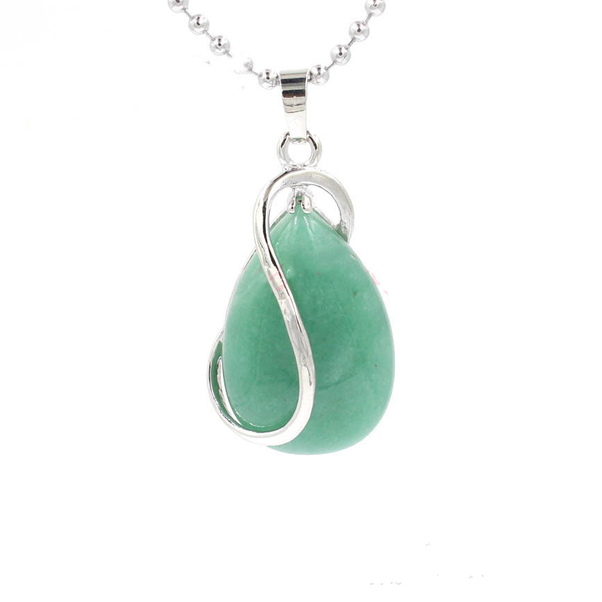 Natural Gemstone Waterdrop Steel Stainess Chakra Charms Pendant