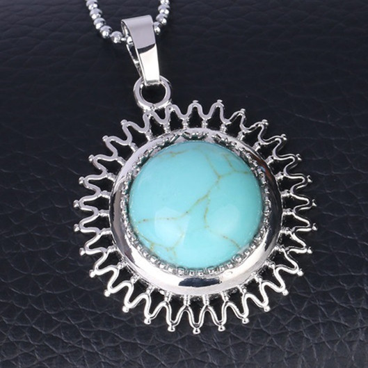 Natural Round Gemstone Sunflower & Chrysanthemum Stone Pendant