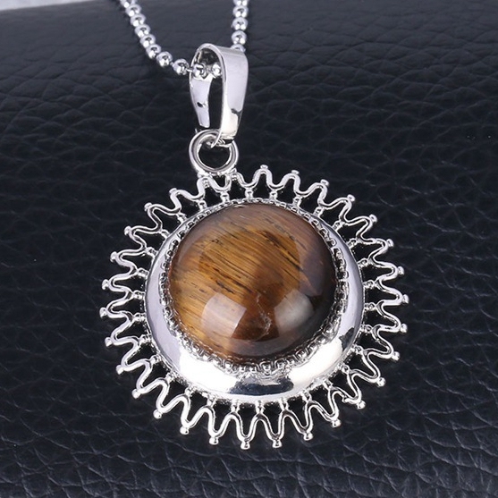 Natural Round Gemstone Sunflower & Chrysanthemum Stone Pendant