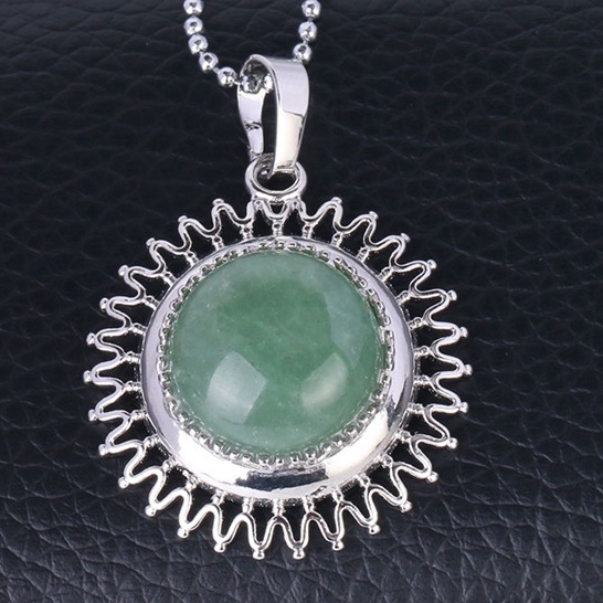 Natural Round Gemstone Sunflower & Chrysanthemum Stone Pendant