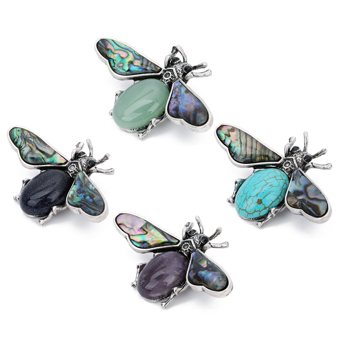 Natural Gemstone Abalone Wing Bee Pendant Brooch 55x34CM for women men