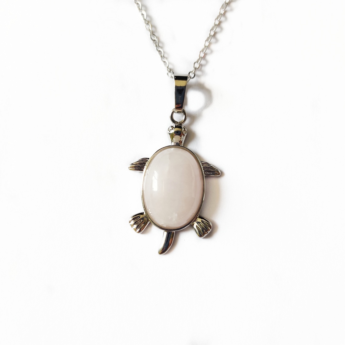 Silver  Natural Gemstone Tortoise Charms Pendant