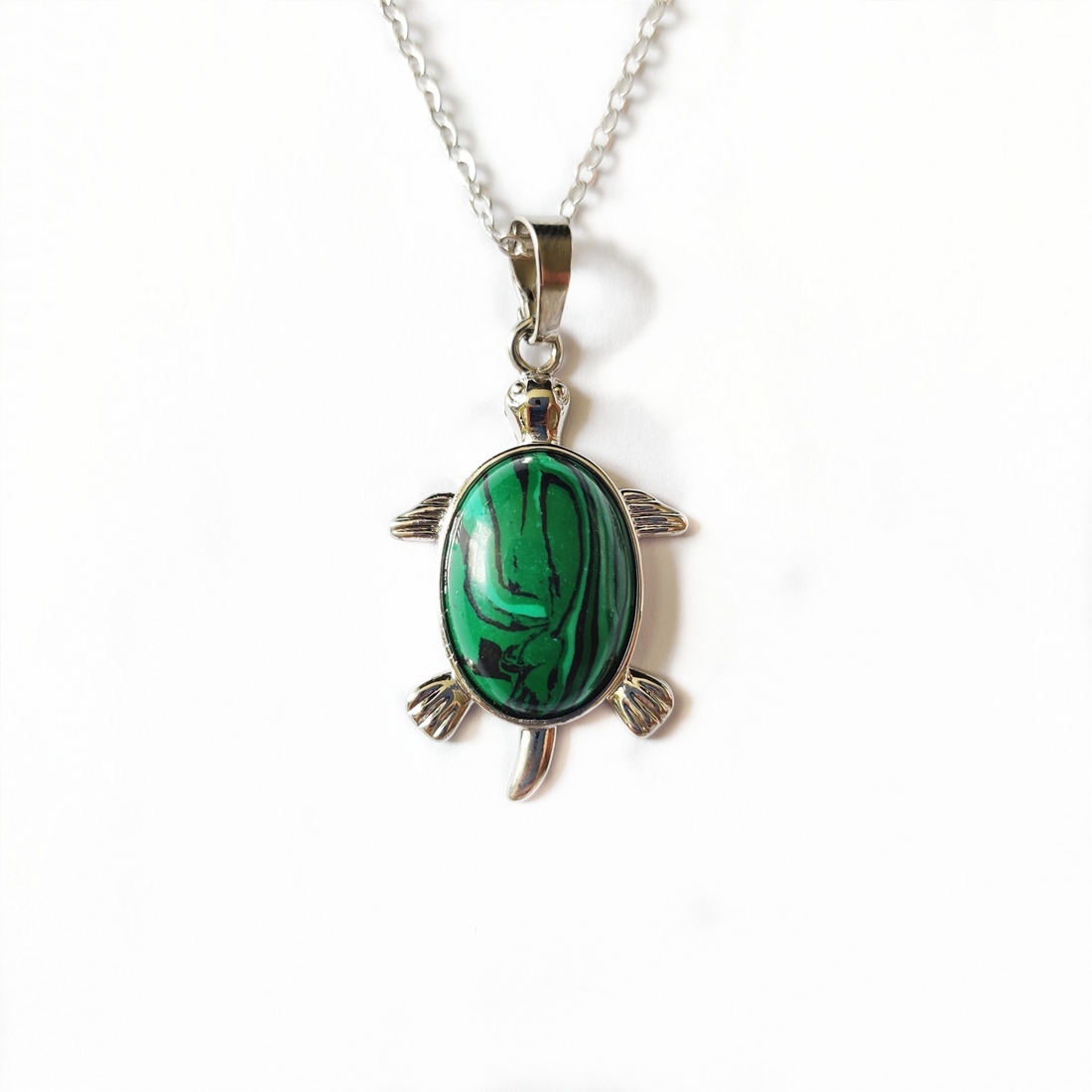 Silver  Natural Gemstone Tortoise Charms Pendant