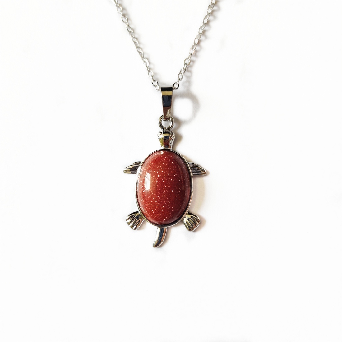 Silver  Natural Gemstone Tortoise Charms Pendant