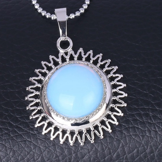 Natural Round Gemstone Sunflower & Chrysanthemum Stone Pendant