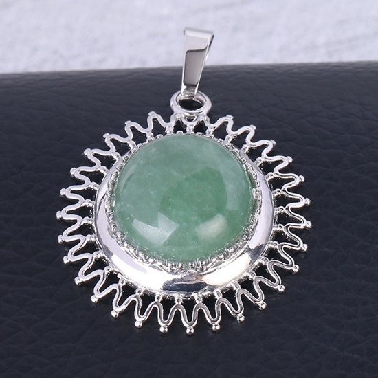 Natural Round Gemstone Sunflower & Chrysanthemum Stone Pendant