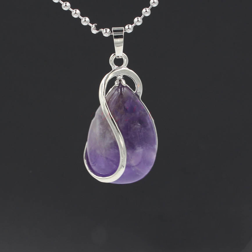 Natural Gemstone Waterdrop Steel Stainess Chakra Charms Pendant