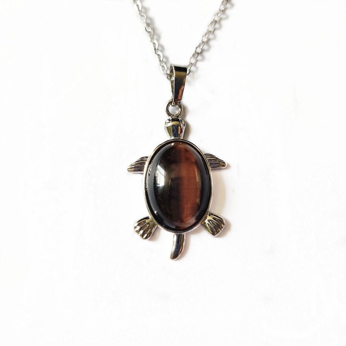 Silver  Natural Gemstone Tortoise Charms Pendant