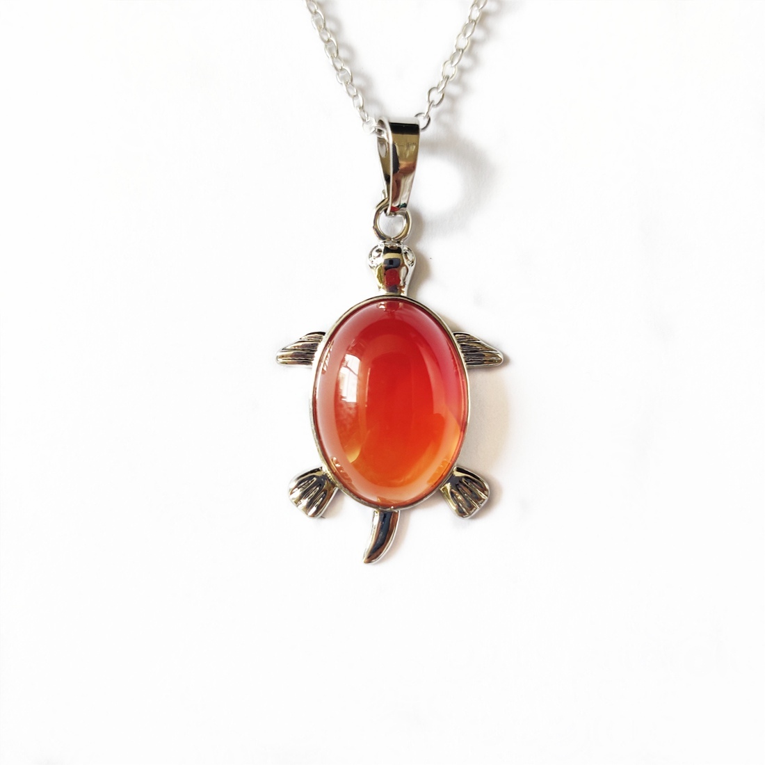 Silver  Natural Gemstone Tortoise Charms Pendant