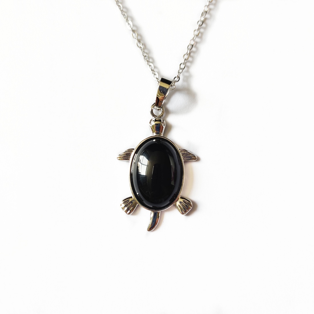 Silver  Natural Gemstone Tortoise Charms Pendant
