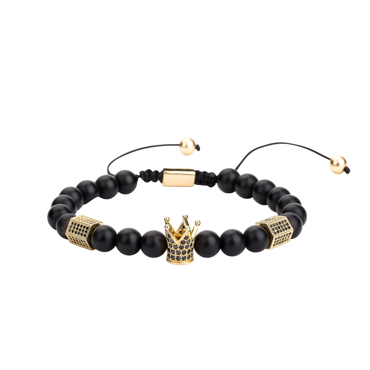 Healing Energy Beads Stretch Bracelets Chakra Black Agate Adjustable Macrame for Men Women