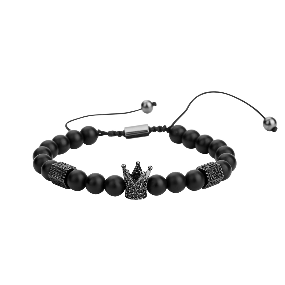 Healing Energy Beads Stretch Bracelets Chakra Black Agate Adjustable Macrame for Men Women