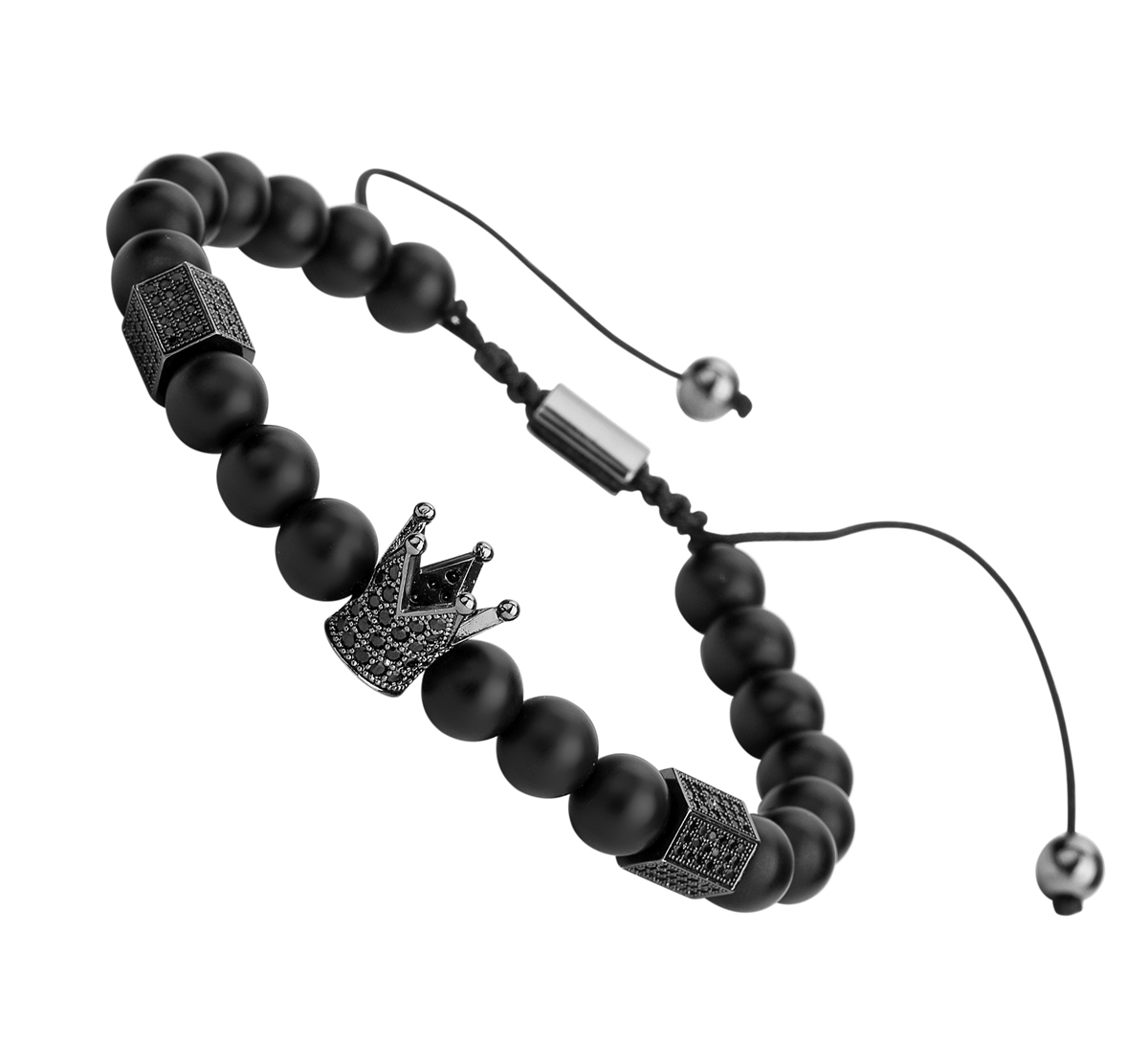 Healing Energy Beads Stretch Bracelets Chakra Black Agate Adjustable Macrame for Men Women