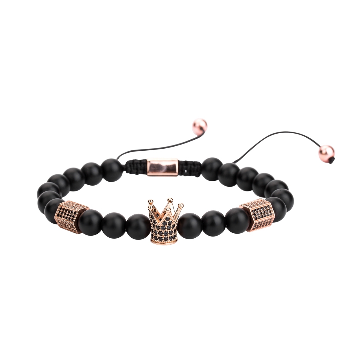Healing Energy Beads Stretch Bracelets Chakra Black Agate Adjustable Macrame for Men Women