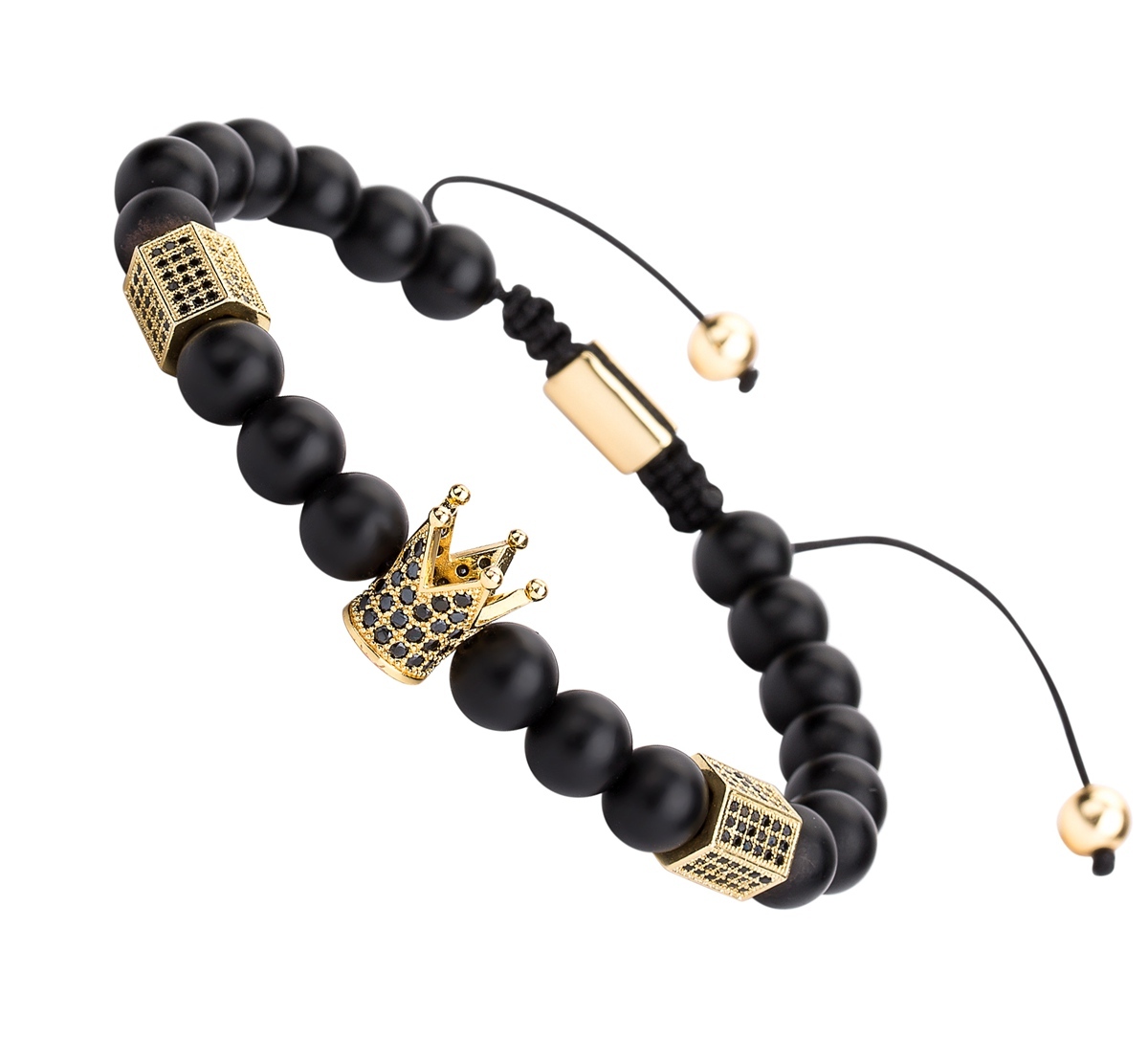 Healing Energy Beads Stretch Bracelets Chakra Black Agate Adjustable Macrame for Men Women