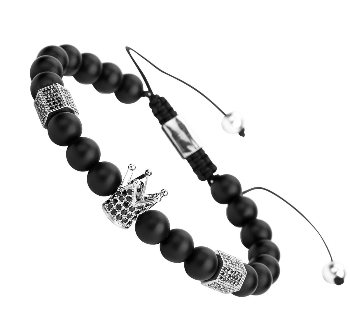 Healing Energy Beads Stretch Bracelets Chakra Black Agate Adjustable Macrame for Men Women