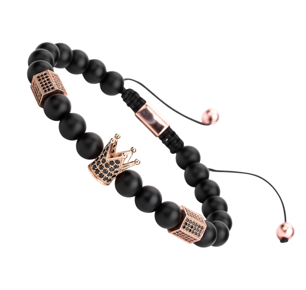 Healing Energy Beads Stretch Bracelets Chakra Black Agate Adjustable Macrame for Men Women