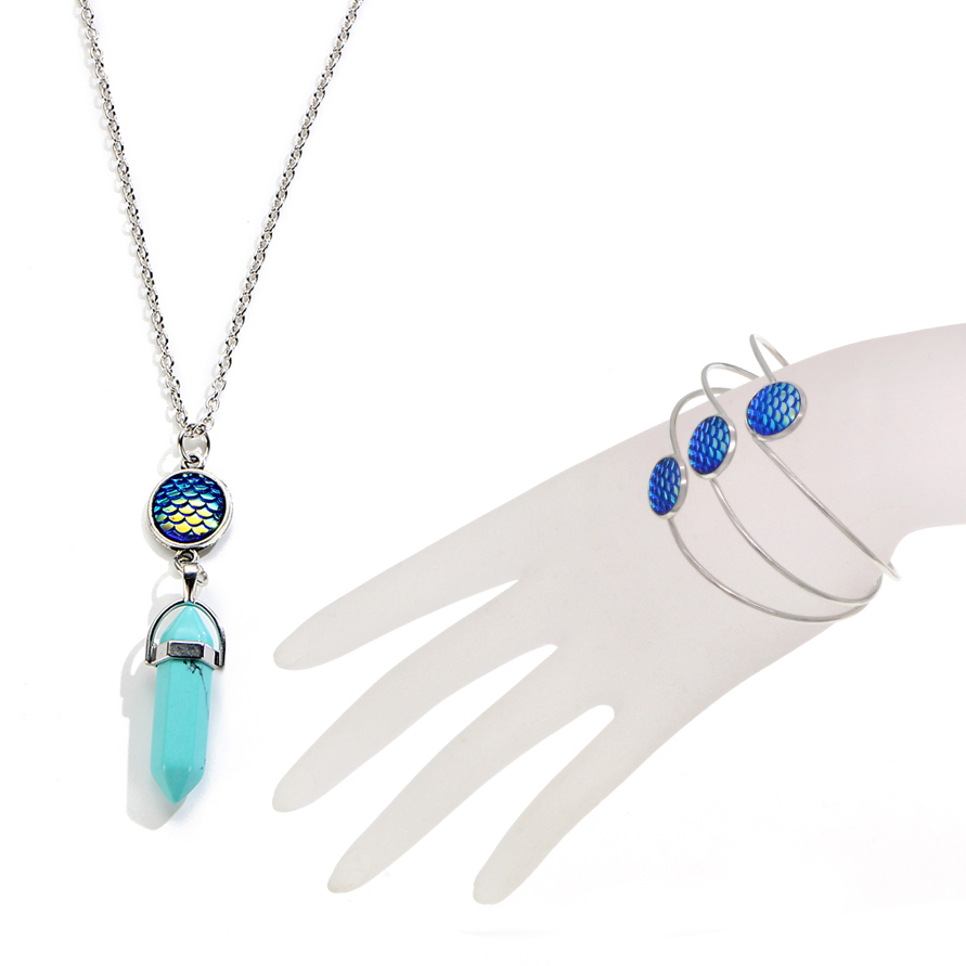 Fashion Crystal Hexagonal Column Quartz Necklace Jewelry, Vintage Natural Stone Bullet Pendants