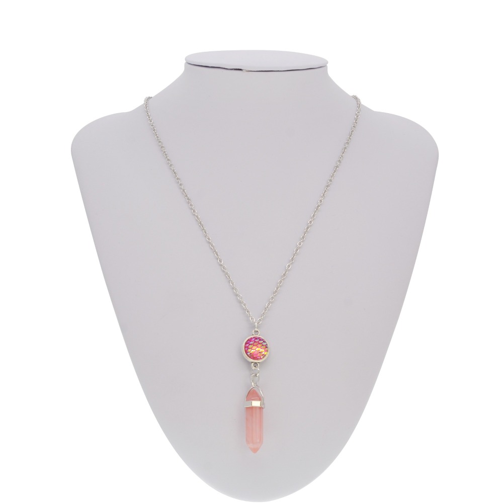 Fashion Crystal Hexagonal Column Quartz Necklace Jewelry, Vintage Natural Stone Bullet Pendants