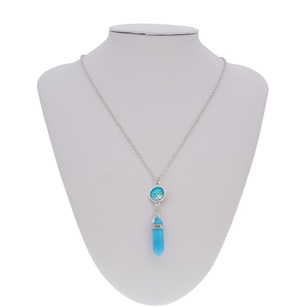 Fashion Crystal Hexagonal Column Quartz Necklace Jewelry, Vintage Natural Stone Bullet Pendants