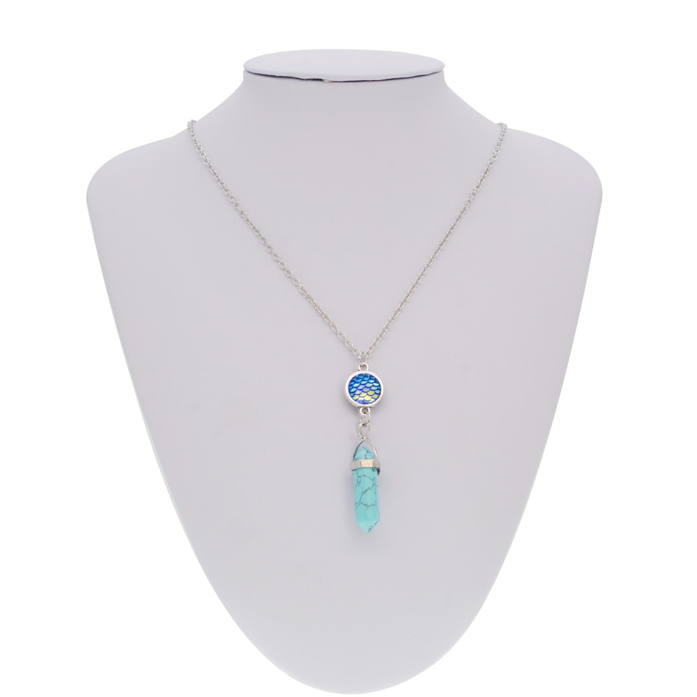 Fashion Crystal Hexagonal Column Quartz Necklace Jewelry, Vintage Natural Stone Bullet Pendants