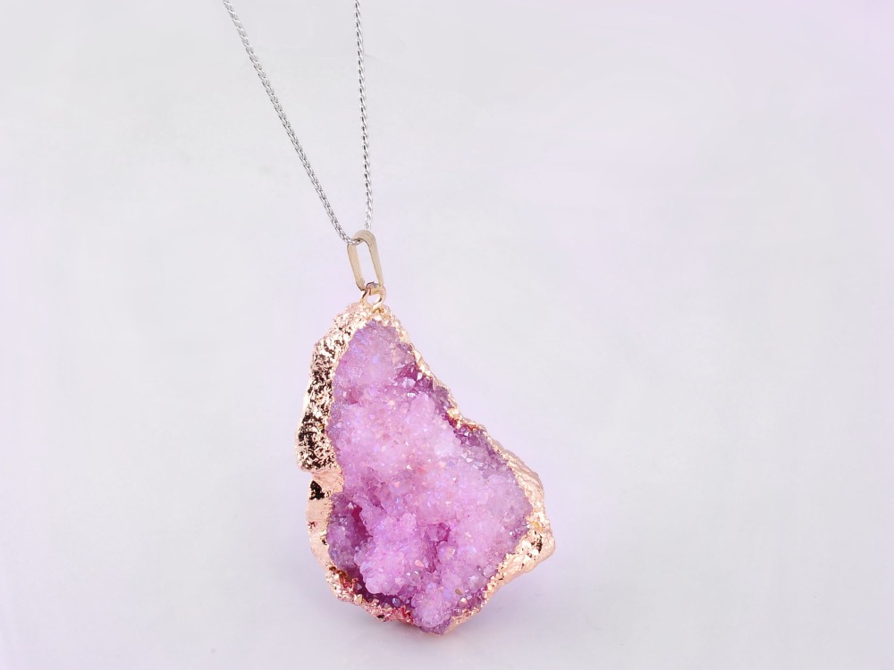 Natural Agate Pendants，Crystal  Slice Freeform Ice Quartz Agate  Necklace