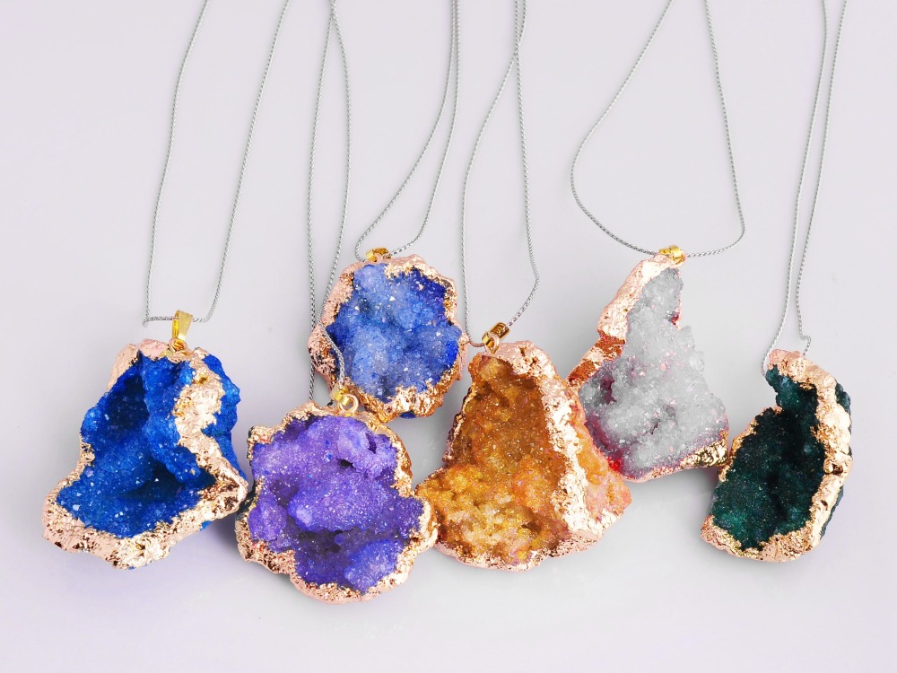 Natural Agate Pendants，Crystal  Slice Freeform Ice Quartz Agate  Necklace
