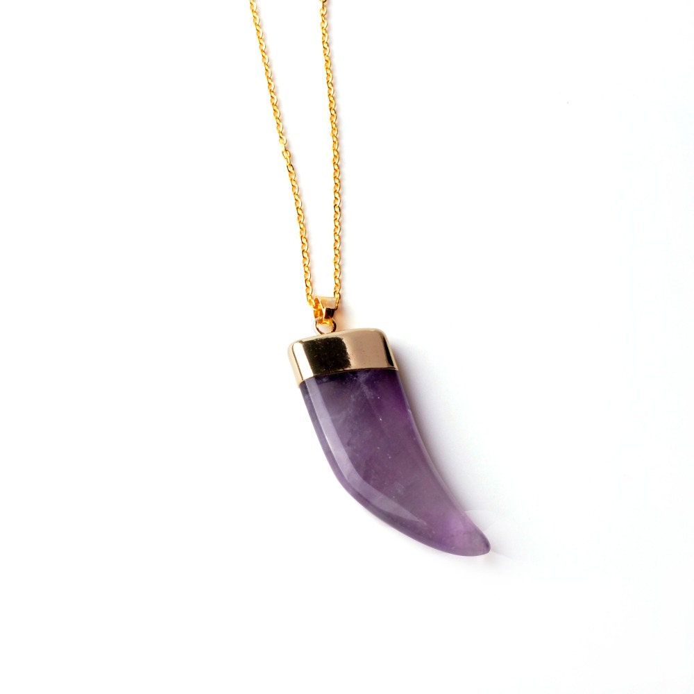 Ox Horn Pendant,Natural Stone Gold Plated Necklace Jewelry for Women and Girls
