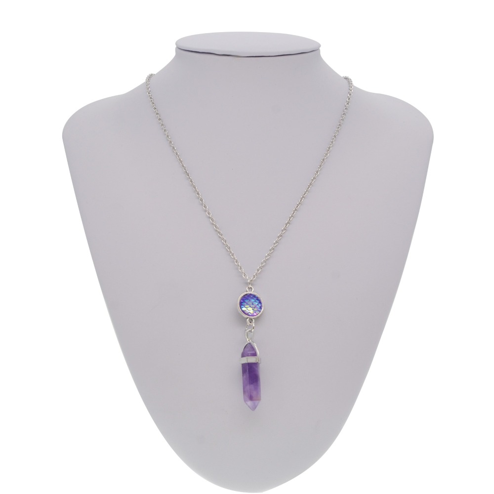 Fashion Crystal Hexagonal Column Quartz Necklace Jewelry, Vintage Natural Stone Bullet Pendants