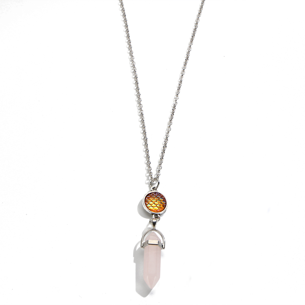 Fashion Crystal Hexagonal Column Quartz Necklace Jewelry, Vintage Natural Stone Bullet Pendants
