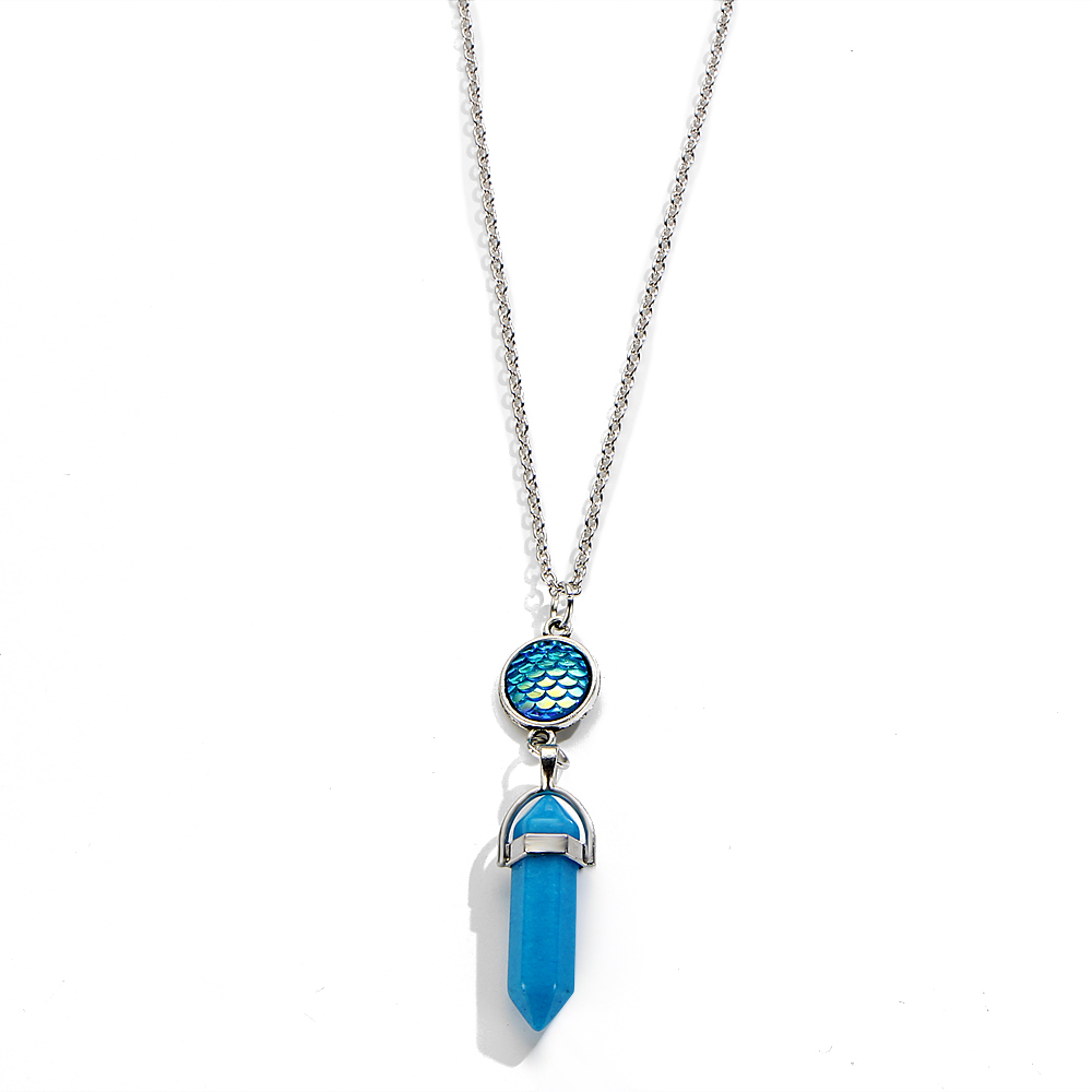 Fashion Crystal Hexagonal Column Quartz Necklace Jewelry, Vintage Natural Stone Bullet Pendants