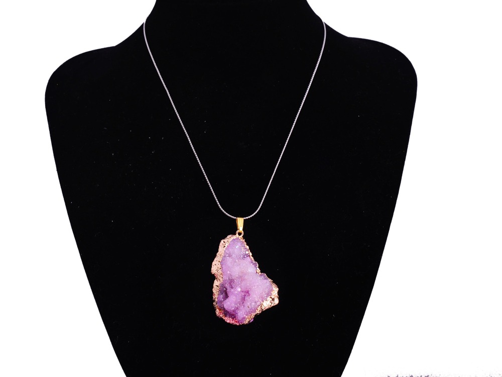 Natural Agate Pendants，Crystal  Slice Freeform Ice Quartz Agate  Necklace
