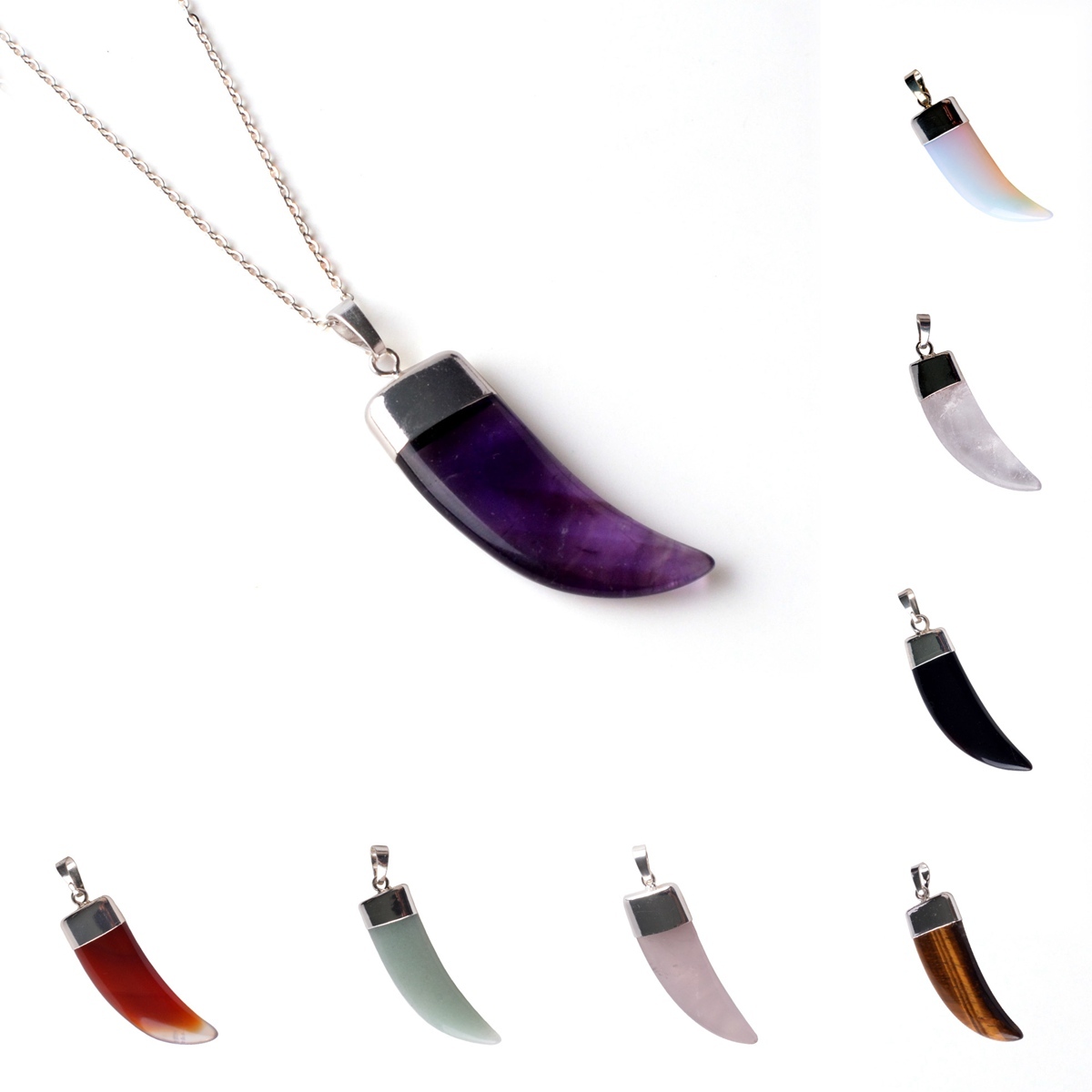 Ox Horn Pendant,Natural Stone Gold Plated Necklace Jewelry for Women and Girls