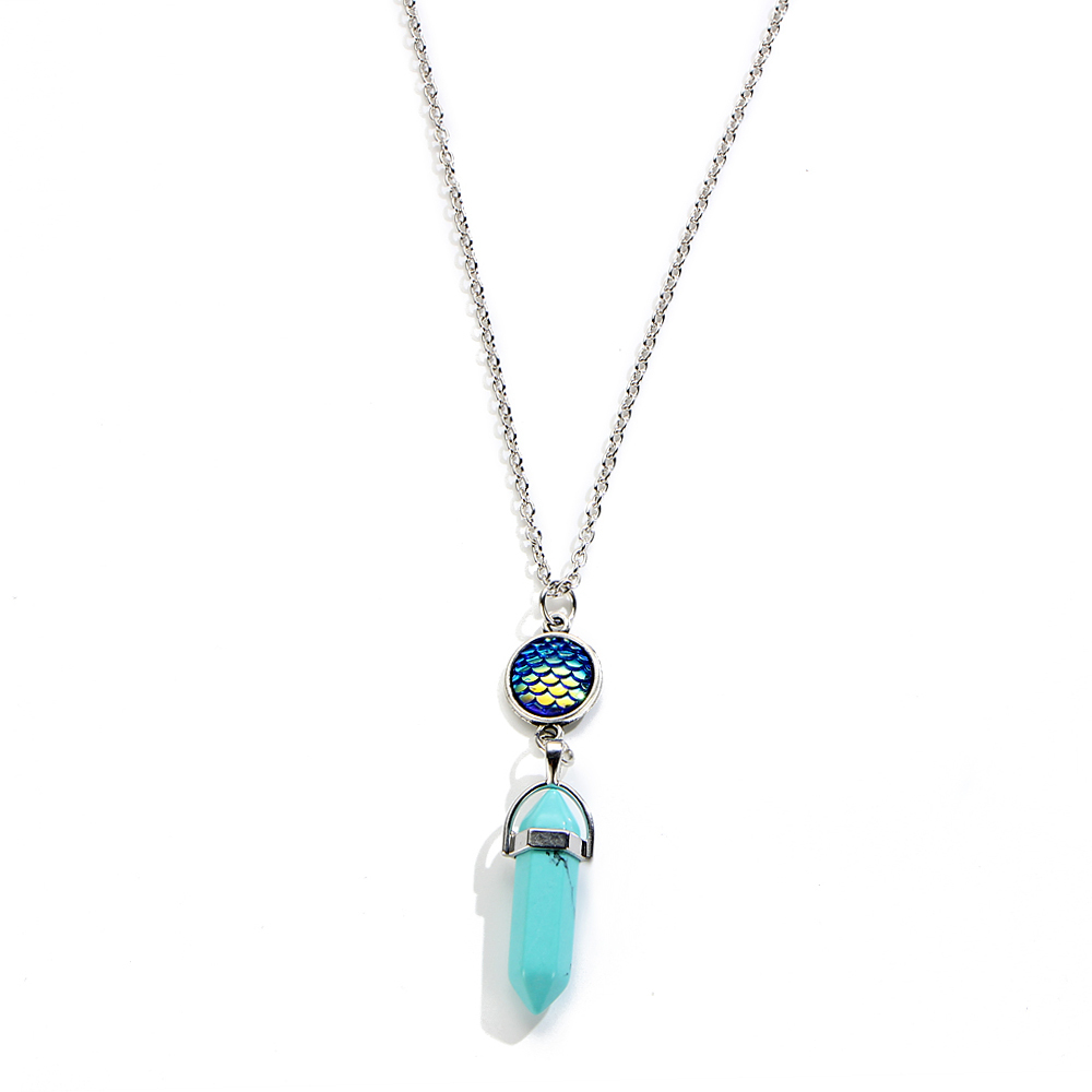 Fashion Crystal Hexagonal Column Quartz Necklace Jewelry, Vintage Natural Stone Bullet Pendants