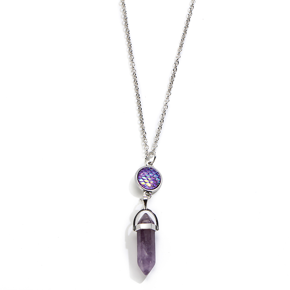 Fashion Crystal Hexagonal Column Quartz Necklace Jewelry, Vintage Natural Stone Bullet Pendants