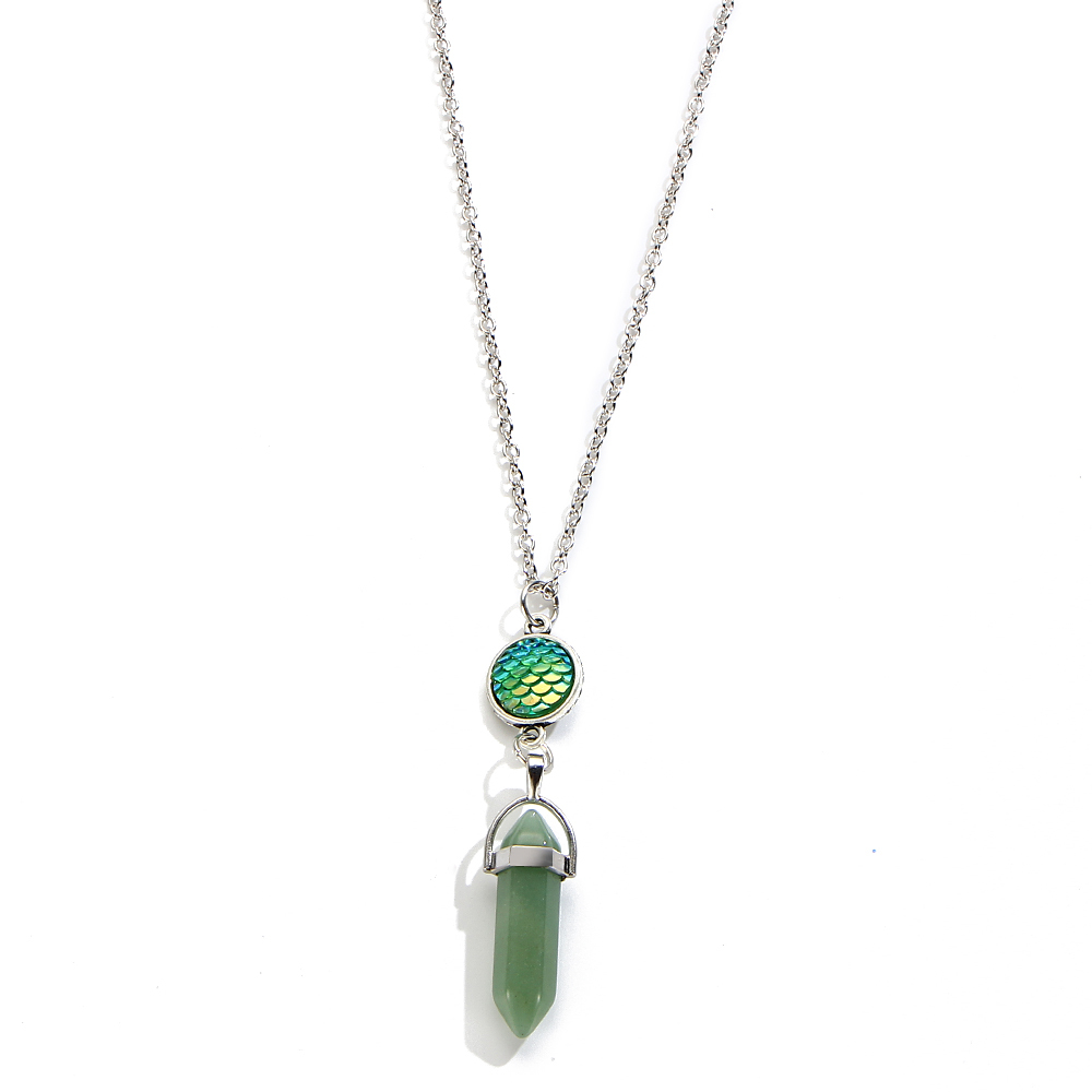 Fashion Crystal Hexagonal Column Quartz Necklace Jewelry, Vintage Natural Stone Bullet Pendants