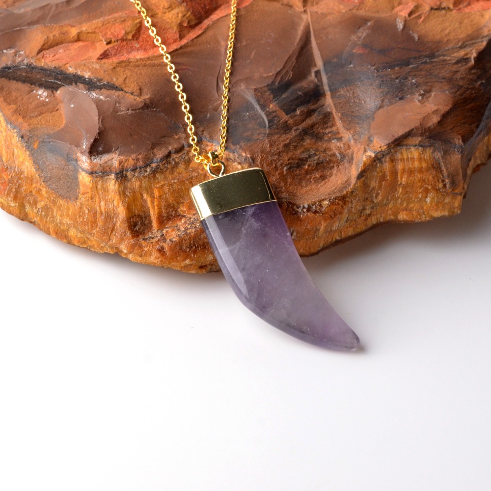 Ox Horn Pendant,Natural Stone Gold Plated Necklace Jewelry for Women and Girls