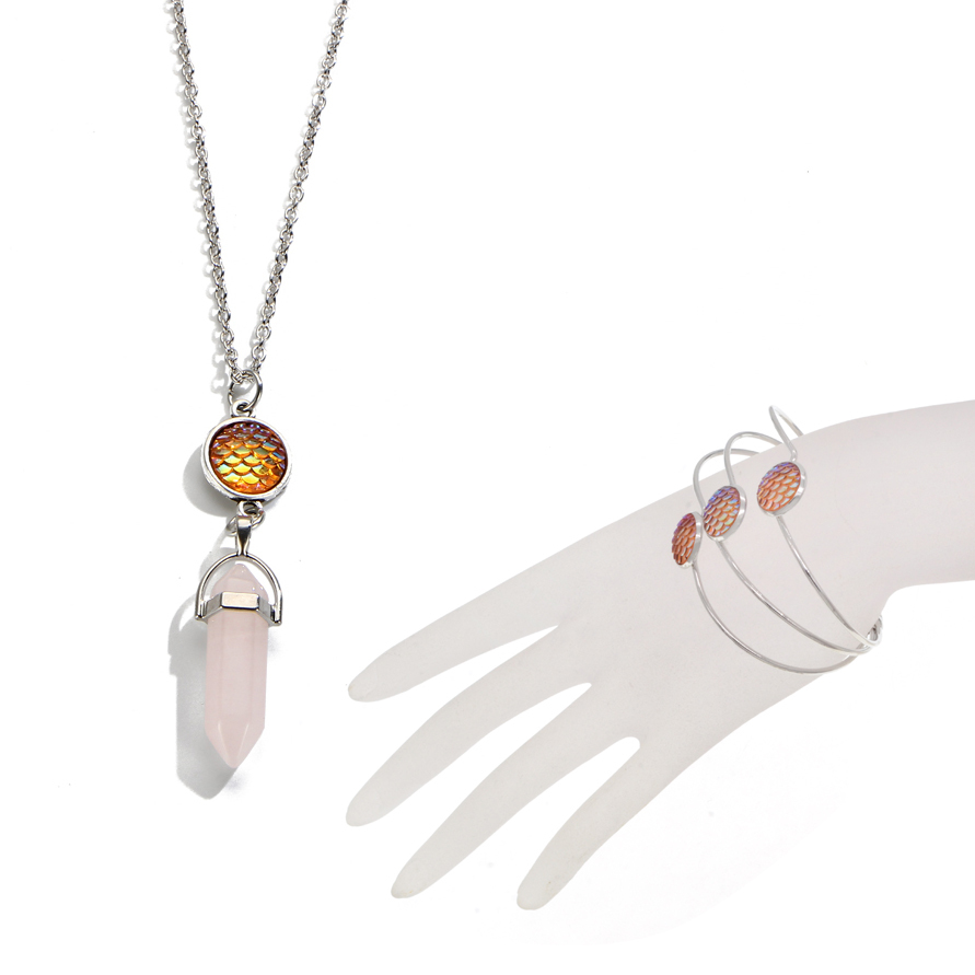 Fashion Crystal Hexagonal Column Quartz Necklace Jewelry, Vintage Natural Stone Bullet Pendants