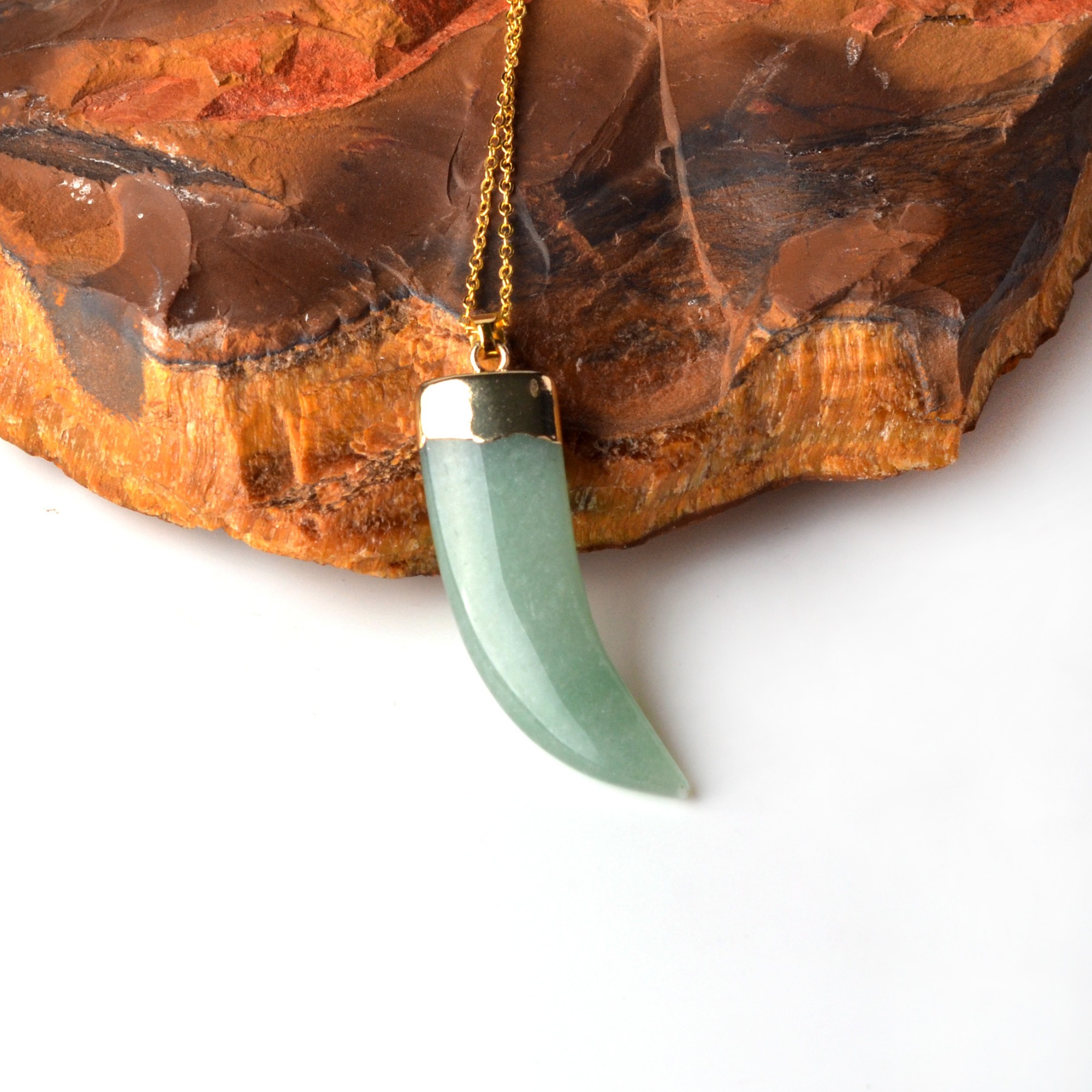 Ox Horn Pendant,Natural Stone Gold Plated Necklace Jewelry for Women and Girls