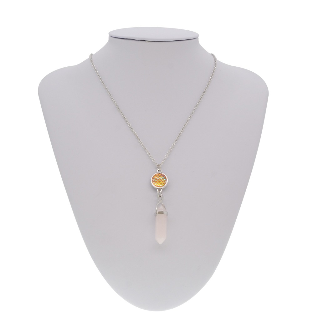 Fashion Crystal Hexagonal Column Quartz Necklace Jewelry, Vintage Natural Stone Bullet Pendants