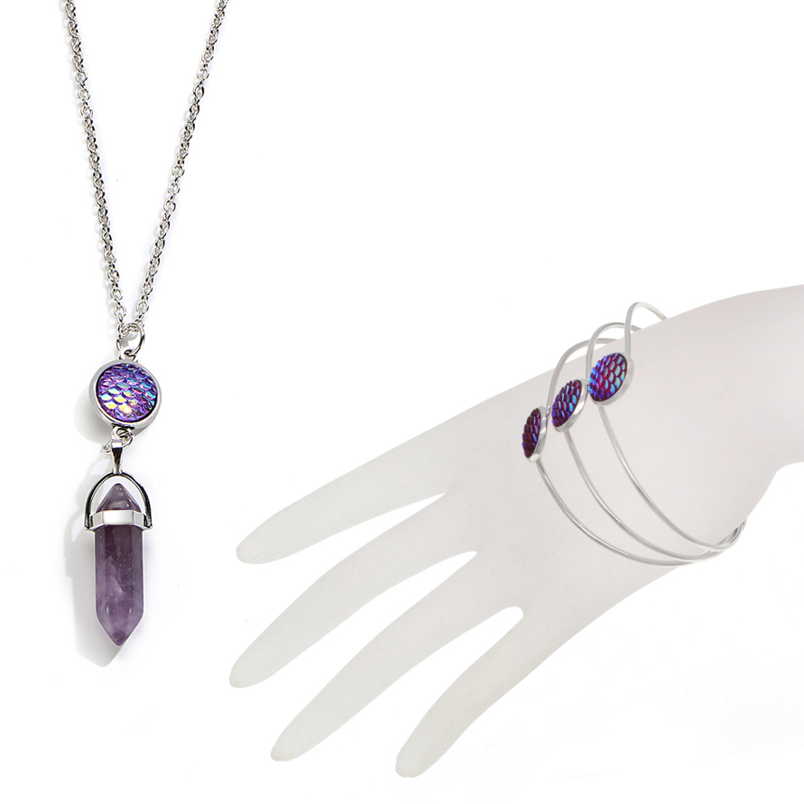 Fashion Crystal Hexagonal Column Quartz Necklace Jewelry, Vintage Natural Stone Bullet Pendants