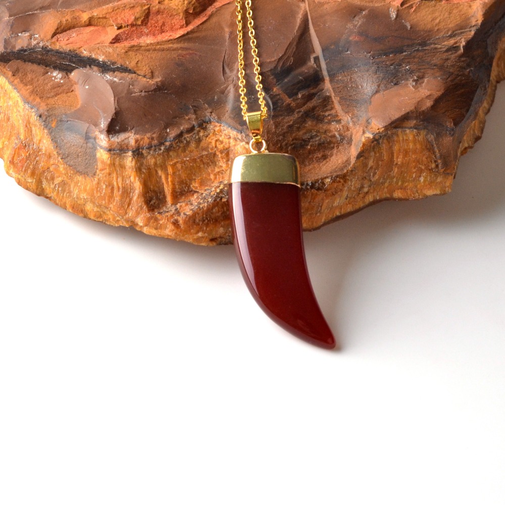 Ox Horn Pendant,Natural Stone Gold Plated Necklace Jewelry for Women and Girls