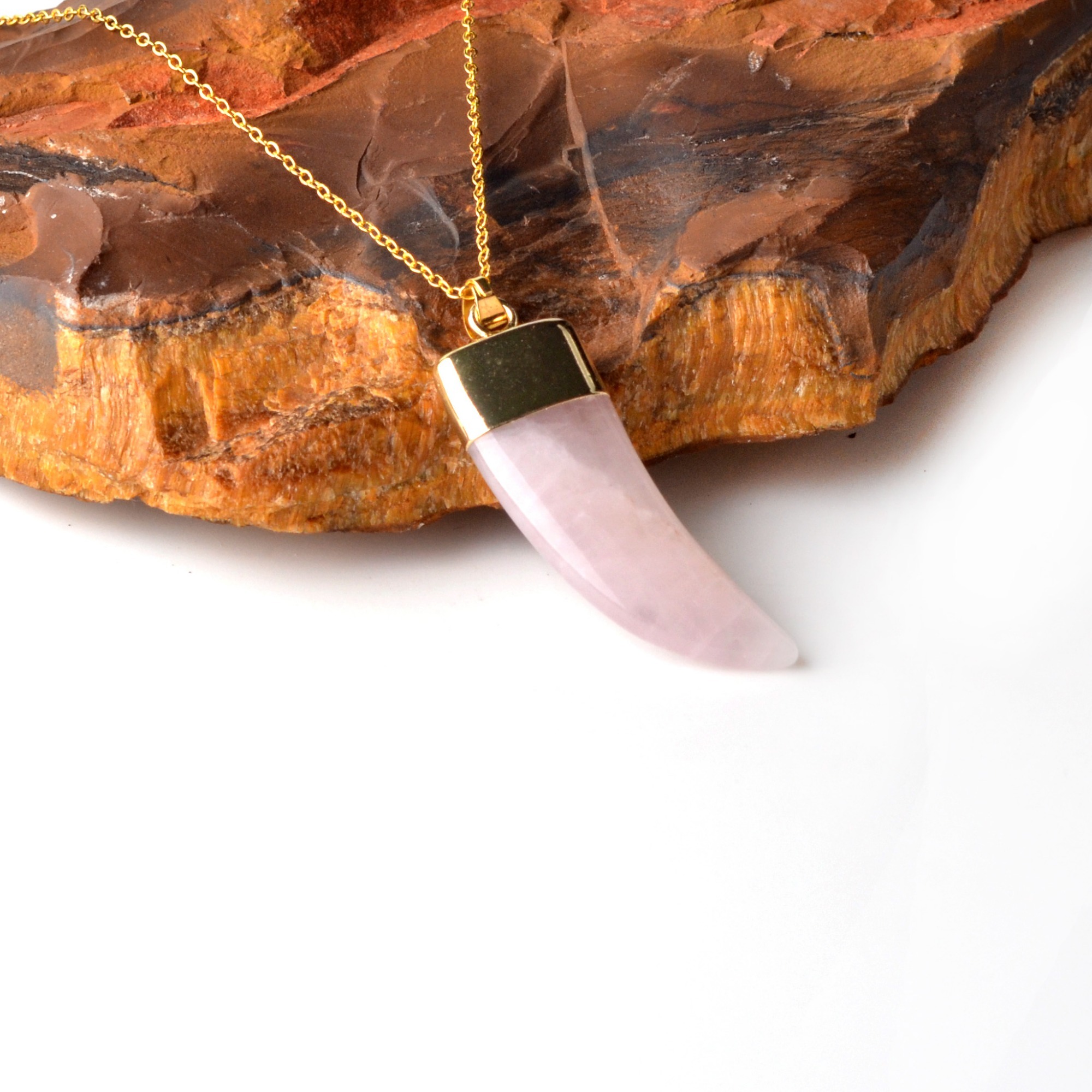 Ox Horn Pendant,Natural Stone Gold Plated Necklace Jewelry for Women and Girls
