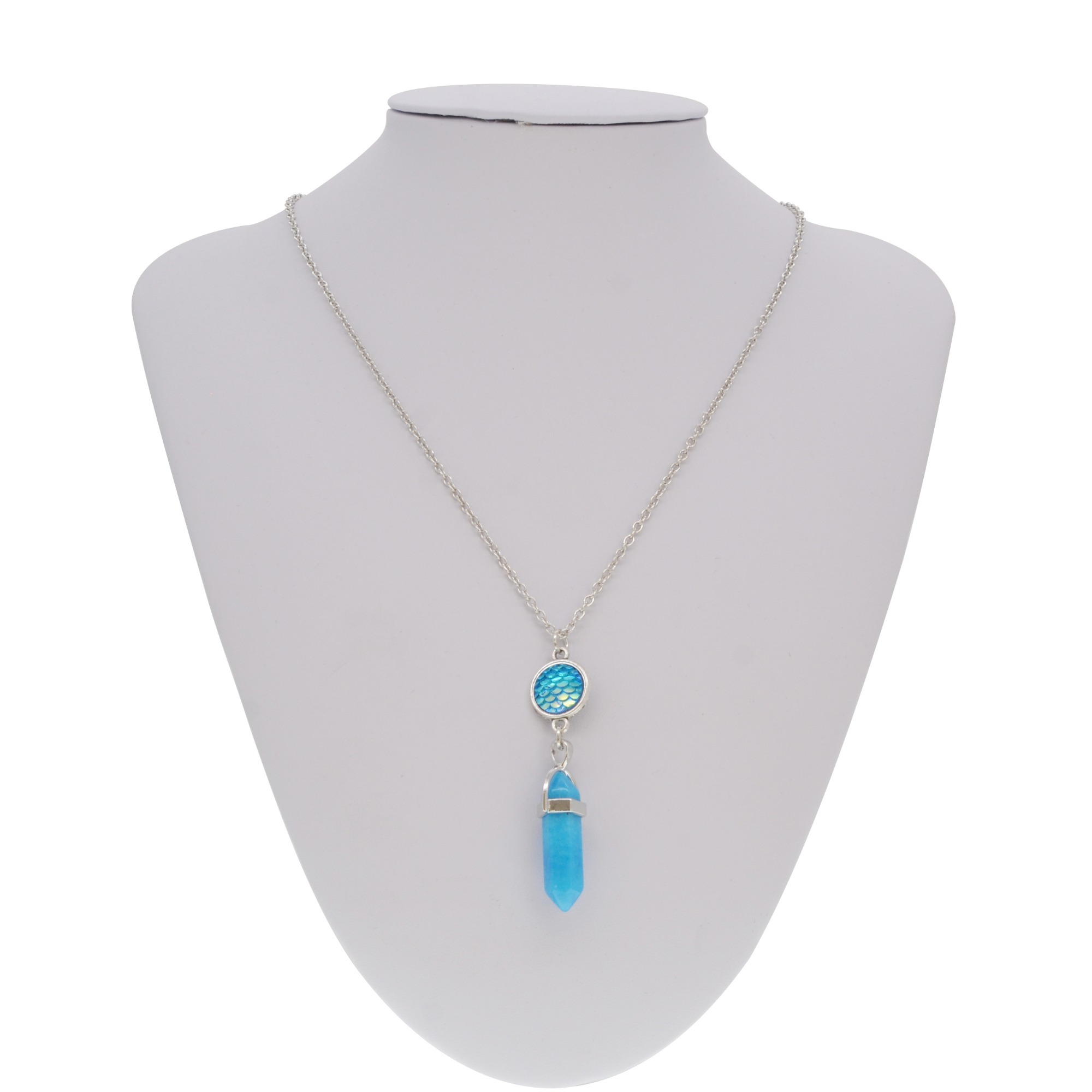 Fashion Crystal Hexagonal Column Quartz Necklace Jewelry, Vintage Natural Stone Bullet Pendants