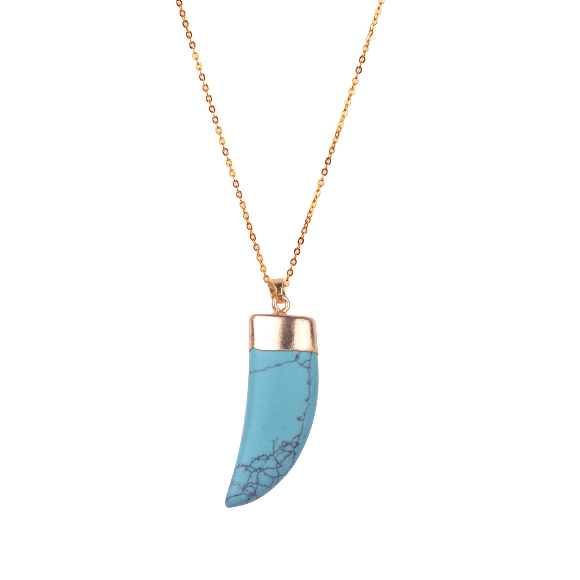 Ox Horn Pendant,Natural Stone Gold Plated Necklace Jewelry for Women and Girls