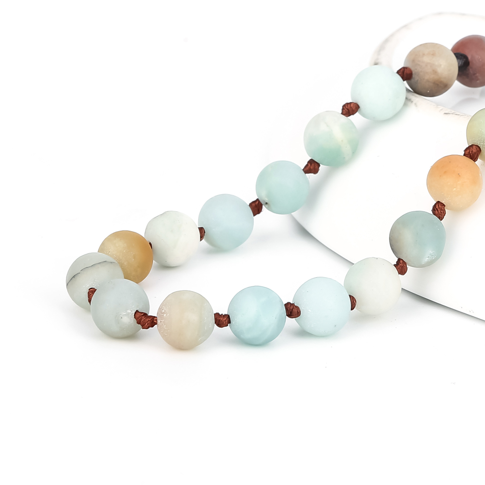 8mm Natural Amazonite Long Beaded Necklace Wrap Bracelet 108 Hand Knotted Yoga Beaded Necklace