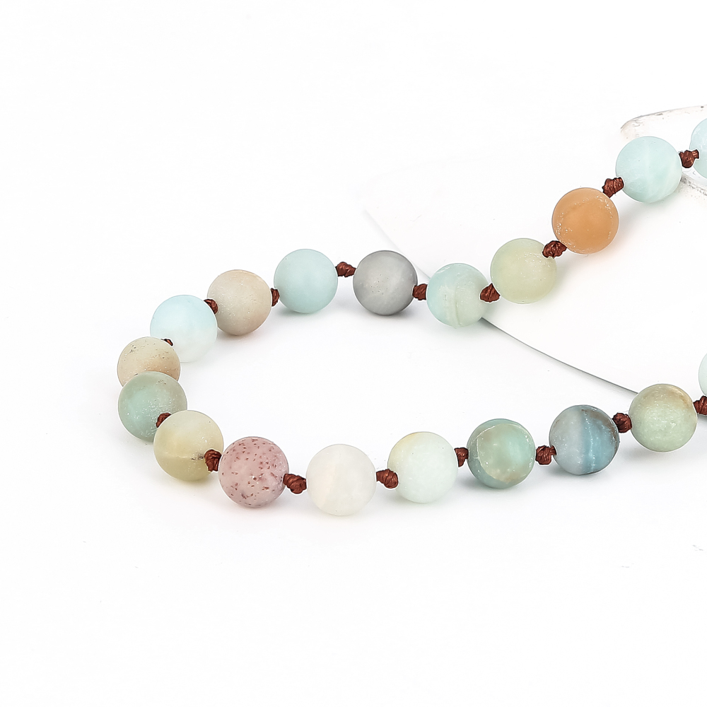 8mm Natural Amazonite Long Beaded Necklace Wrap Bracelet 108 Hand Knotted Yoga Beaded Necklace