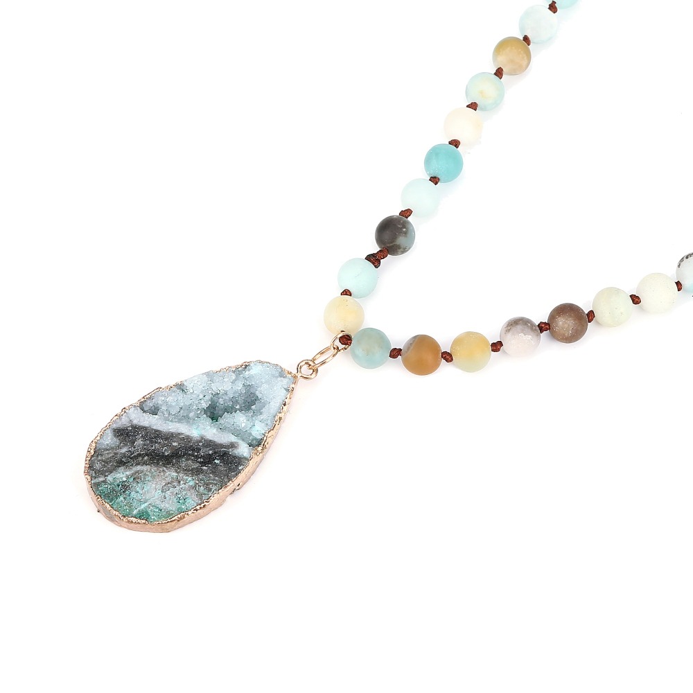 8mm Natural Amazonite Long Beaded Necklace Wrap Bracelet 108 Hand Knotted Yoga Beaded Necklace