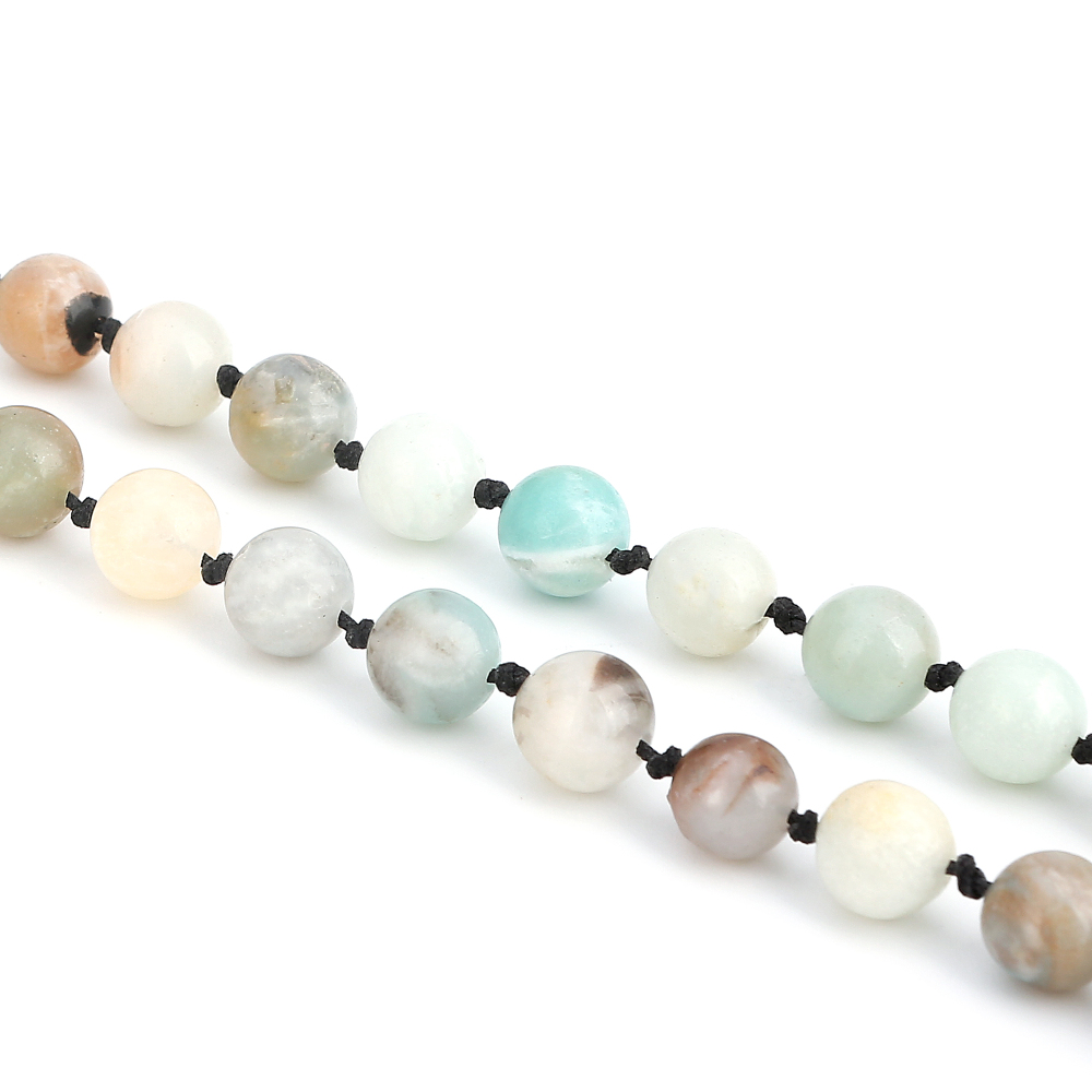 8mm Natural Amazonite Long Beaded Necklace Wrap Bracelet 108 Hand Knotted Yoga Beaded Necklace